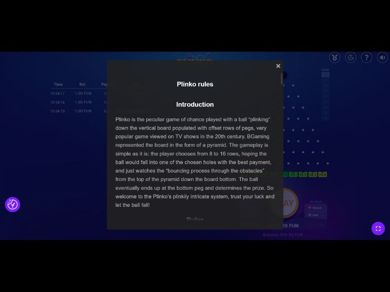 Plinko running on a mobile browser