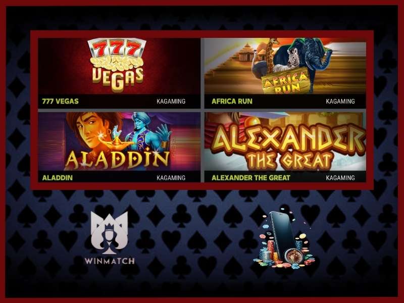 Slots and table games inside the WinMatch app